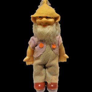 Vintage 60s Christmas Felt 10" Gnome Elf Dwarf with Rubber Face Made in Japan